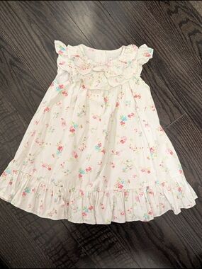 5/$35 Maggie & Zoe White Floral Ruffle Sundress with Pink & Blue Flowers 24m